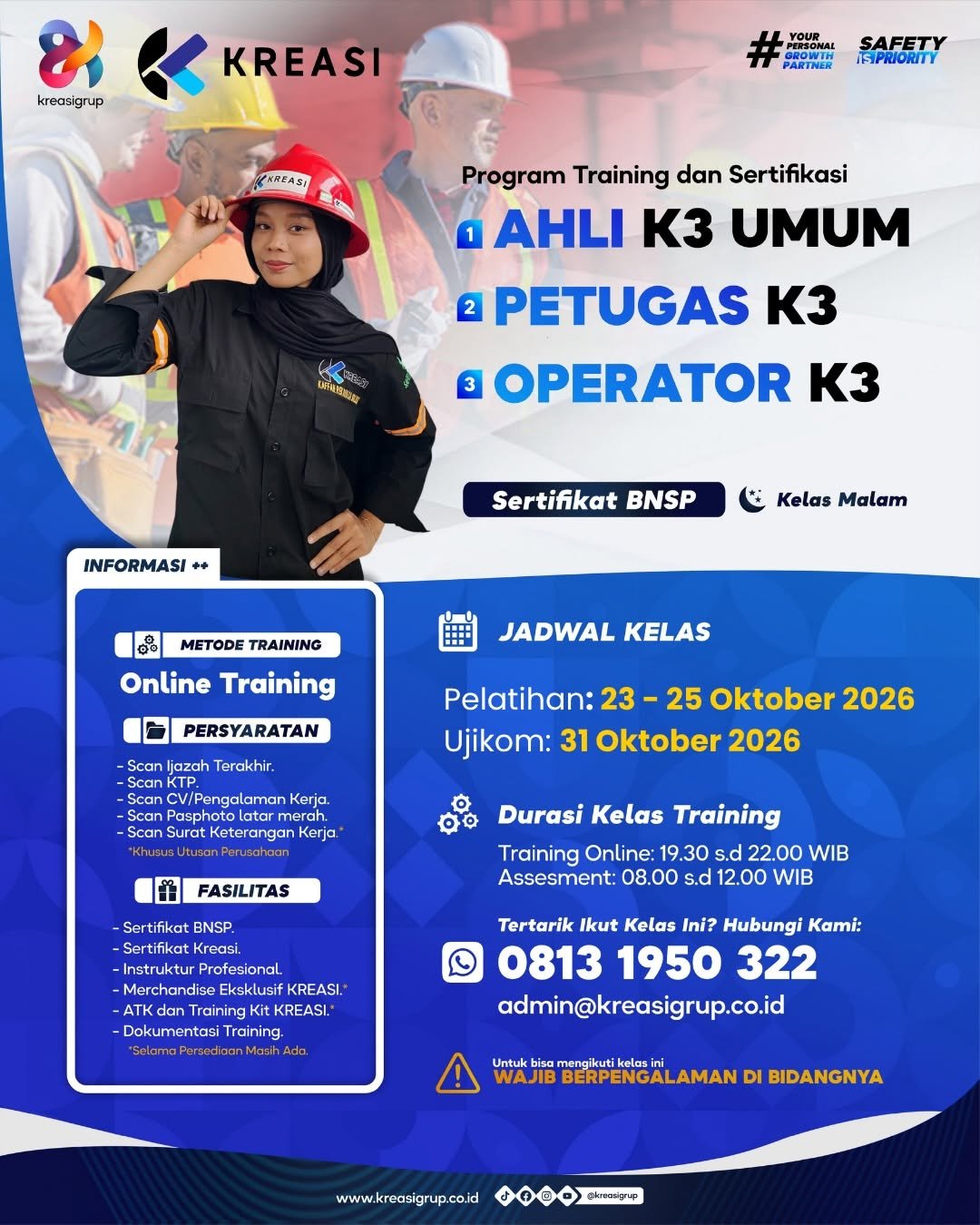 Brosur pelatihan Ahli K3 Umum, Operator dan Petugas K3